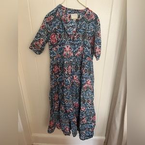 Multi colored 100% cotton dress with pockets from Becasa (FL). Button top